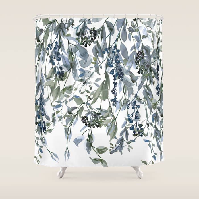 Watercolor Leaves Floral Prints Shower Curtain