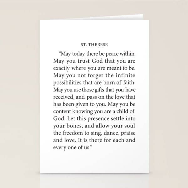 St. Therese Quote, May Today There Be Peace, Stationery Card