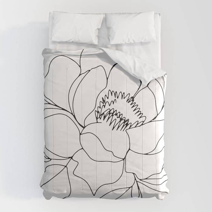 Minimal, Line Art, Floral Prints, Drawing Comforter