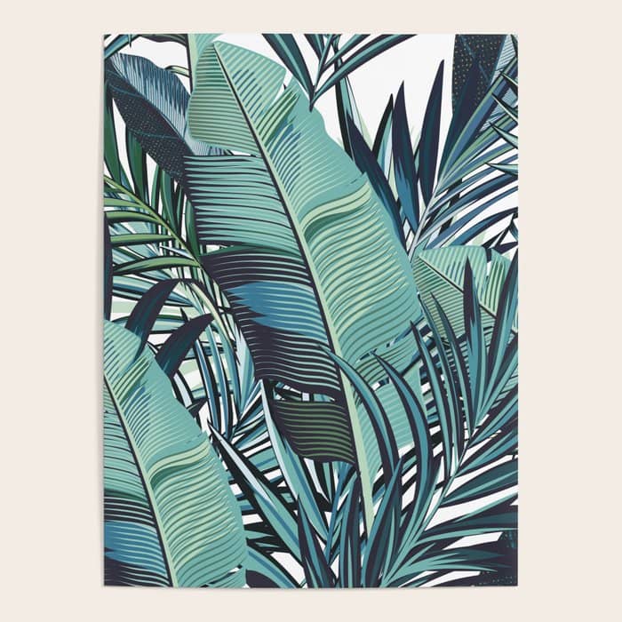 Tropical, Palm Trees, Green And Blue, Abstract Poster
