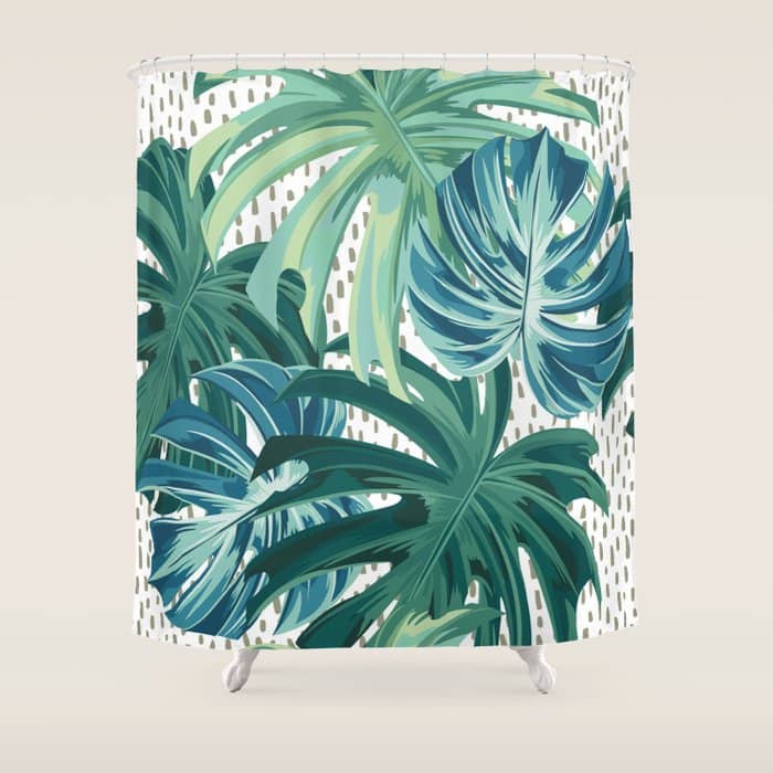 Tropical Palms, Green And Blue, Abstract Shower Curtain