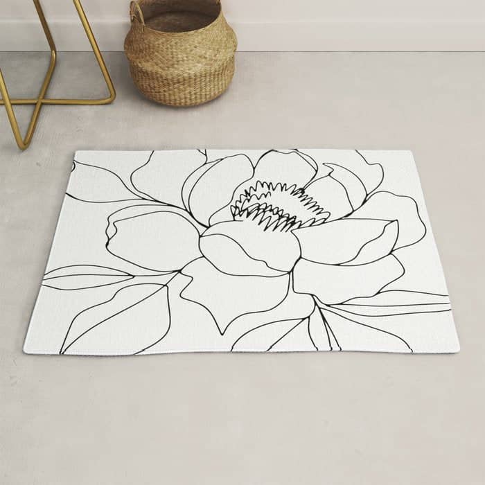 Minimal, Line Art, Floral Prints, Drawing Rug