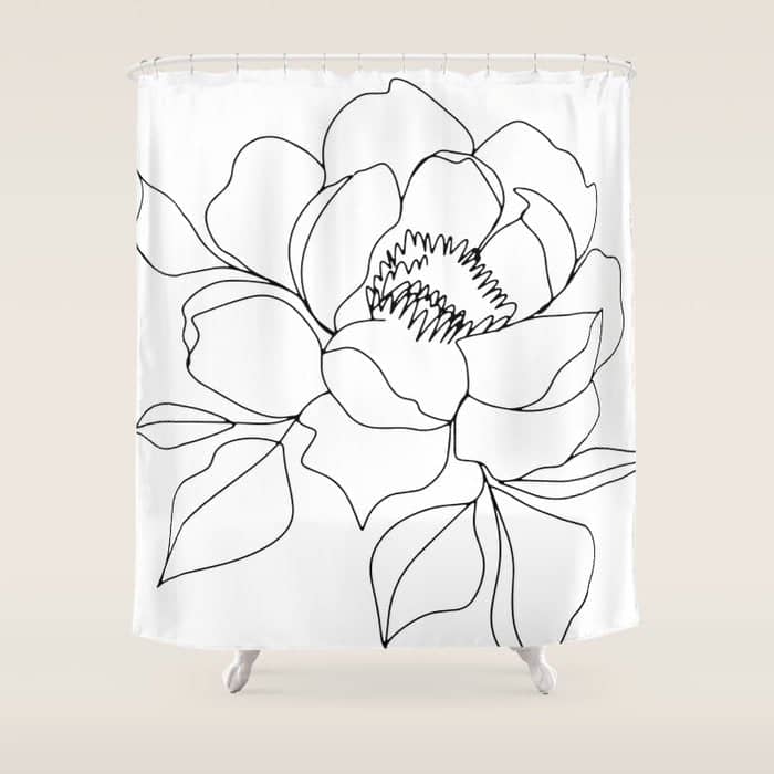 Minimal, Line Art, Floral Prints, Drawing Shower Curtain
