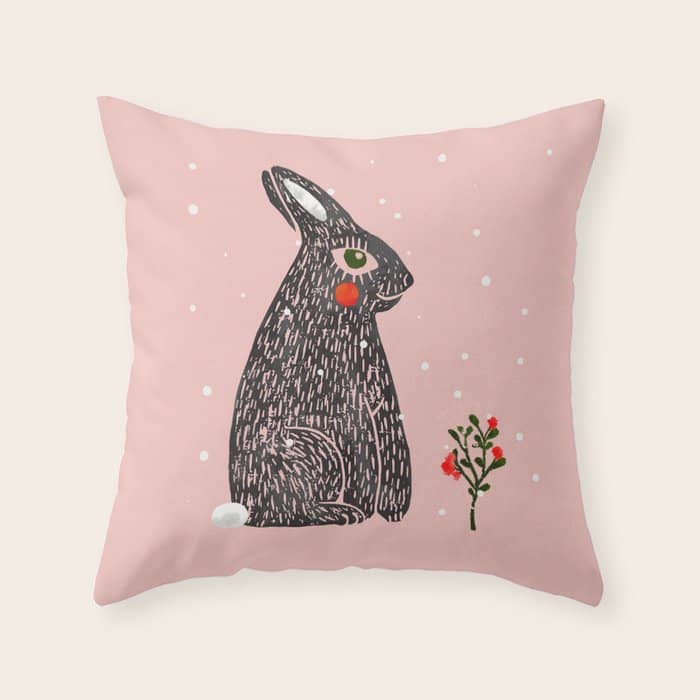 Christmas Rabbit - Illustration Throw Pillow