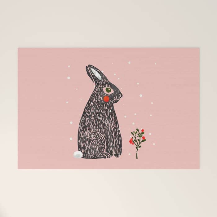 Christmas Rabbit - Illustration Welcome Mat