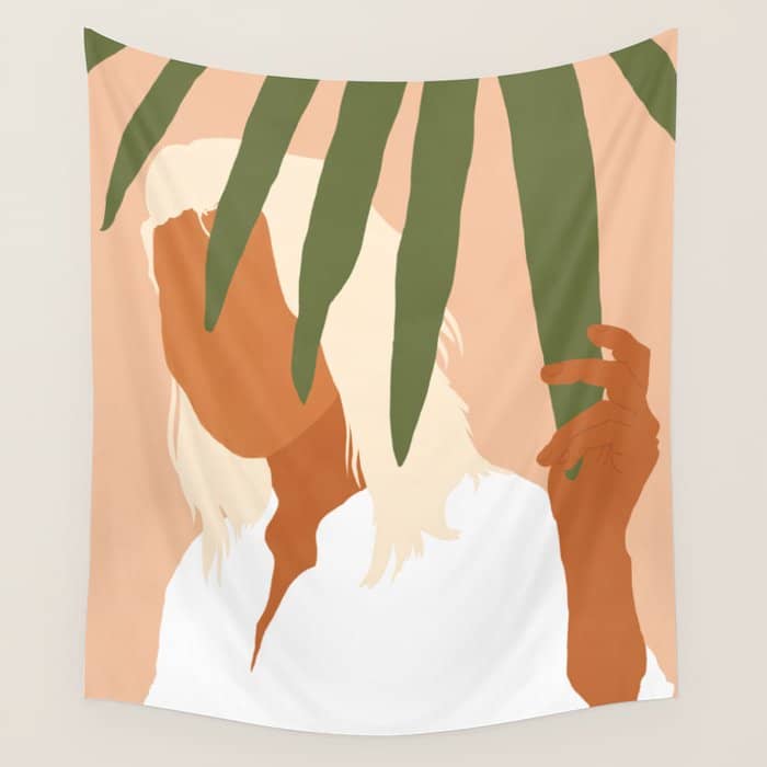 Musafir | Traveler Feminism Woman Of Color In White Shirt | Palm Tropical Minimal Bohemian Fashion  Wall Tapestry