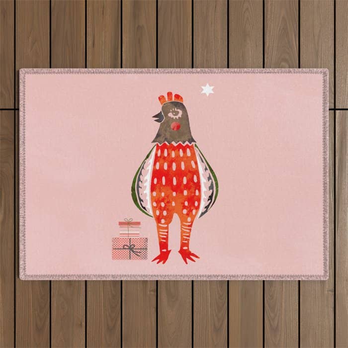 Christmas Chicken - Illustration Outdoor Rug