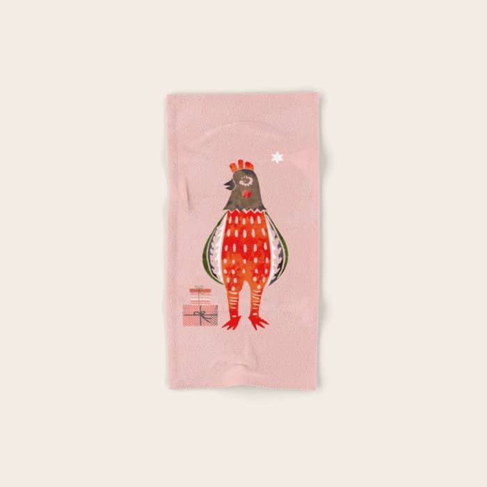 Christmas Chicken - Illustration Bath Towel