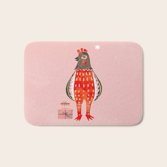 Christmas Chicken - Illustration Bath Mat