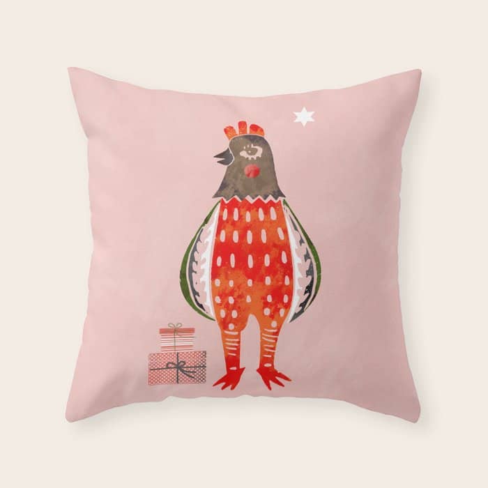 Christmas Chicken - Illustration Throw Pillow
