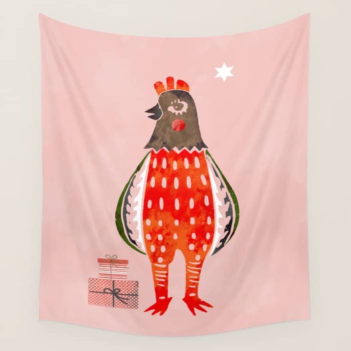 Christmas Chicken - Illustration Wall Tapestry