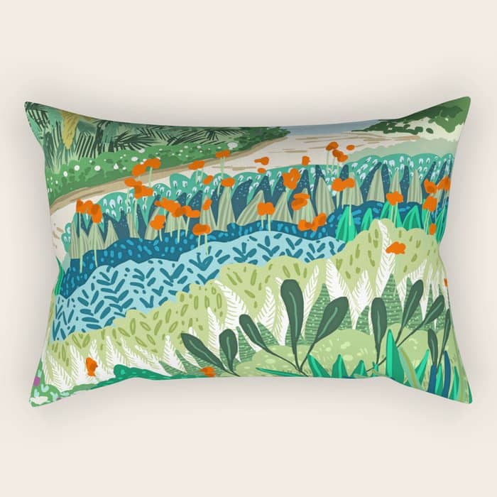 Solo Walk, Nature Jungle Forest Tropical Colorful Vibrant Bortanical Illustration Painting Rectangular Pillow