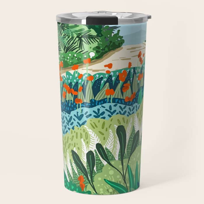 Solo Walk, Nature Jungle Forest Tropical Colorful Vibrant Bortanical Illustration Painting Travel Mug