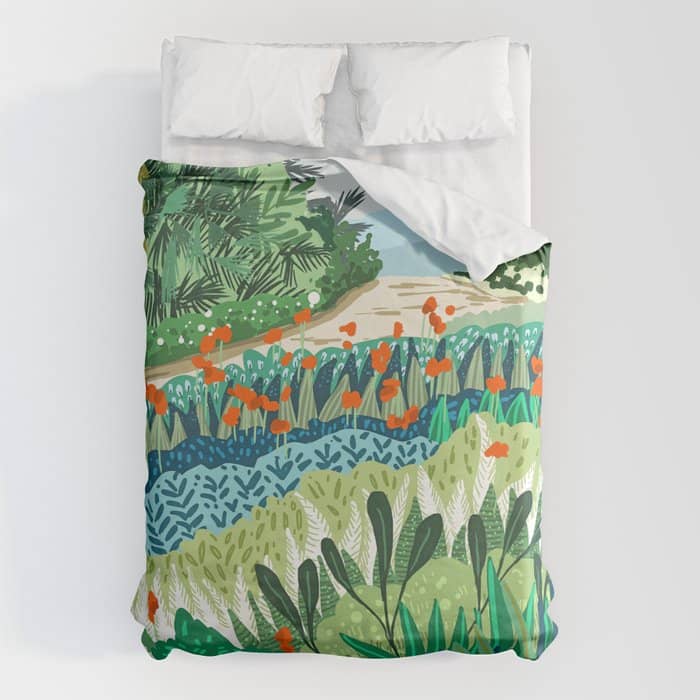 Solo Walk, Nature Jungle Forest Tropical Colorful Vibrant Bortanical Illustration Painting Duvet Cover