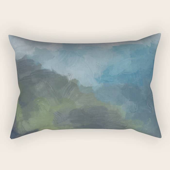 Keep Going - Abstract Painting, Gray Blue Navy Green Nature Mountain Hiking Print, Modern Wall Art Rectangular Pillow