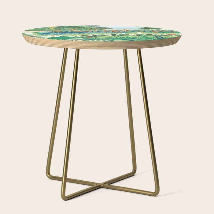 Solo Walk, Nature Jungle Forest Tropical Colorful Vibrant Bortanical Illustration Painting Side Table