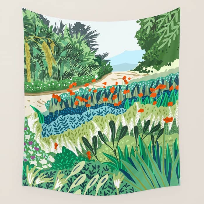Solo Walk, Nature Jungle Forest Tropical Colorful Vibrant Bortanical Illustration Painting Wall Tapestry