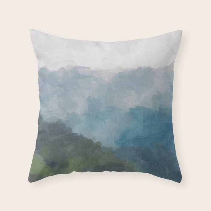 Keep Going - Abstract Painting, Gray Blue Navy Green Nature Mountain Hiking Print, Modern Wall Art Throw Pillow