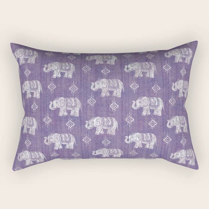 Elephants On Linen - Amethyst Rectangular Pillow