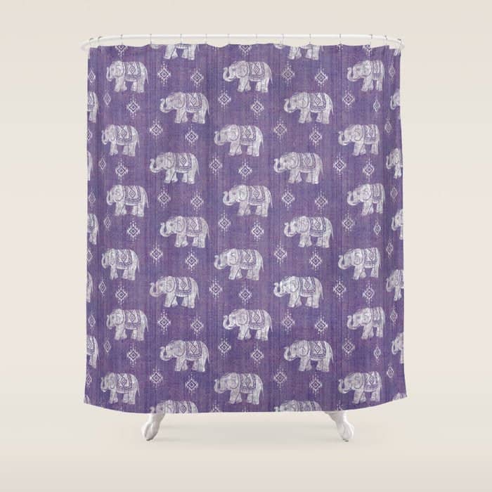 Elephants On Linen - Amethyst Shower Curtain