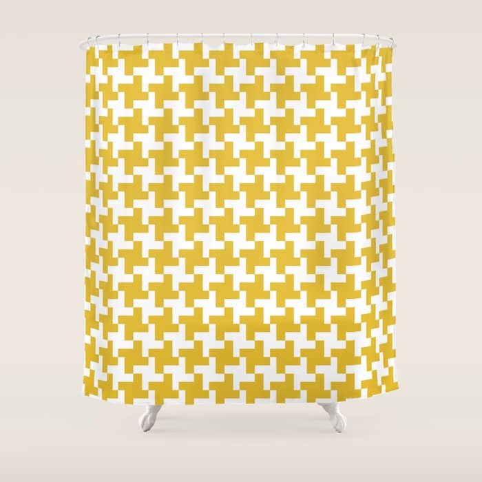 Houndstooth Pattern Mustard Yellow Shower Curtain