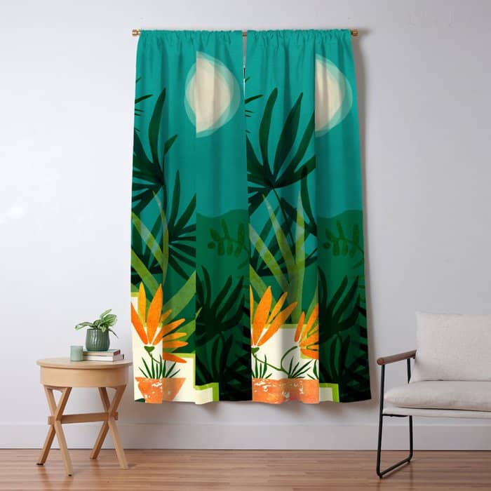 Tropical Moonlight Night Scene Window Curtain