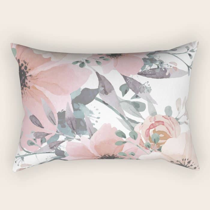 Watercolor, Blush Pink And Peach, Floral Prints Rectangular Pillow