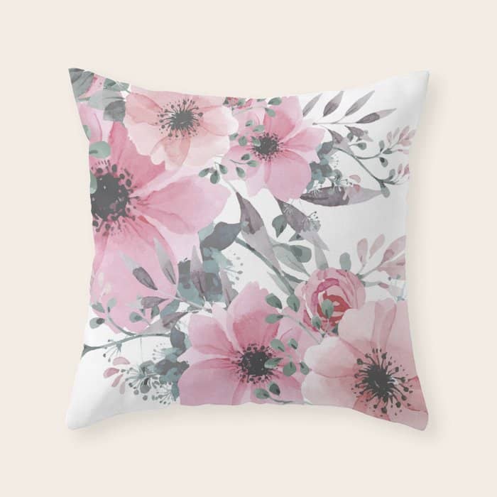 Floral Watercolor, Pink And Gray, Watercolor Print Throw Pillow