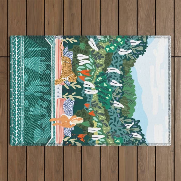 Chilling By The Pool With My Leopard Tropical Jungle Nature Wildlife Bohemian Morocco Travel Outdoor Rug