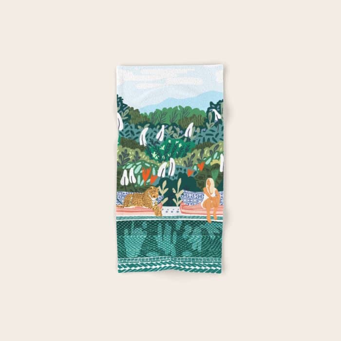 Chilling By The Pool With My Leopard Tropical Jungle Nature Wildlife Bohemian Morocco Travel Bath Towel