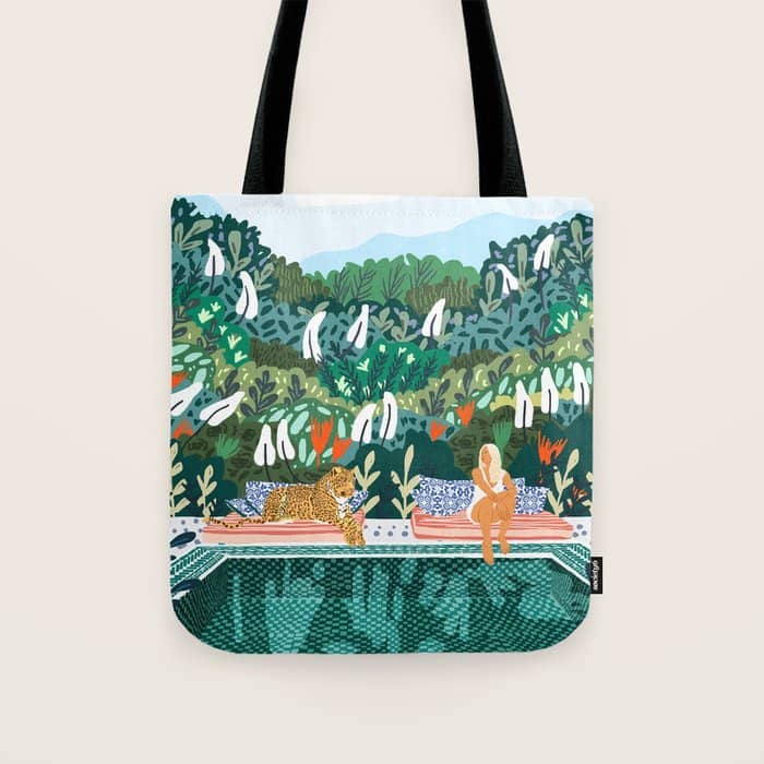 Chilling By The Pool With My Leopard Tropical Jungle Nature Wildlife Bohemian Morocco Travel Tote Bag