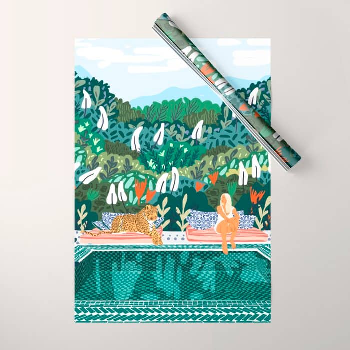 Chilling By The Pool With My Leopard Tropical Jungle Nature Wildlife Bohemian Morocco Travel Wrapping Paper