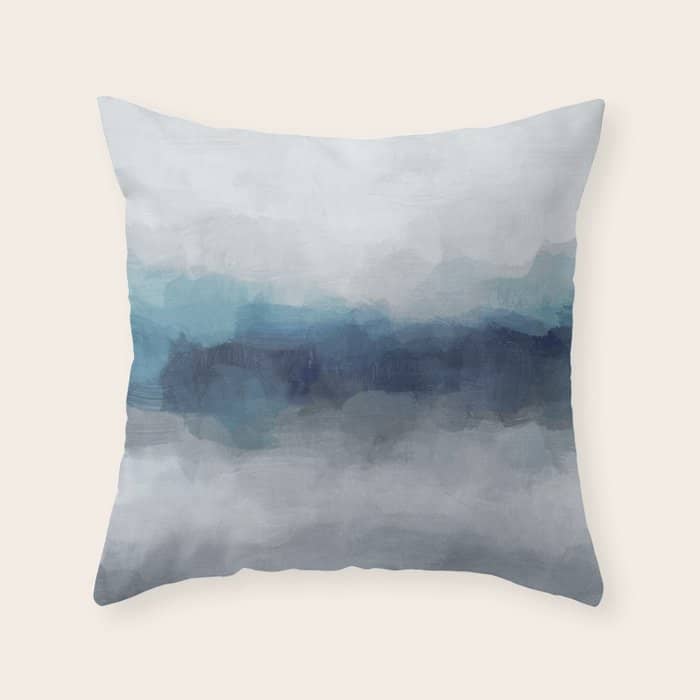 Rainy Morning - Indigo Navy Ocean Horizon, Sky Gray Blue Abstract Nature Ocean Cloudy Sunrise Water Throw Pillow