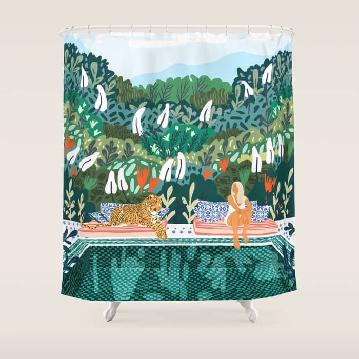 Chilling By The Pool With My Leopard Tropical Jungle Nature Wildlife Bohemian Morocco Travel Shower Curtain