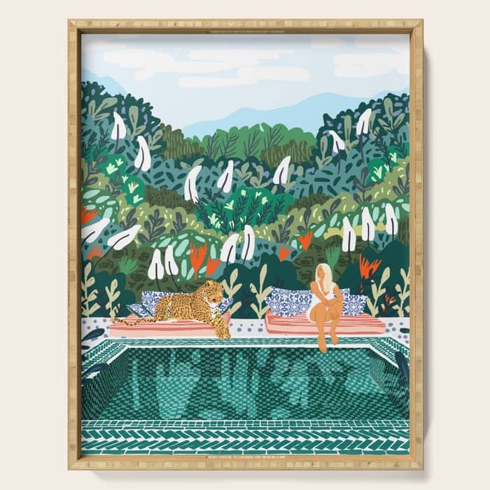 Chilling By The Pool With My Leopard Tropical Jungle Nature Wildlife Bohemian Morocco Travel Serving Tray