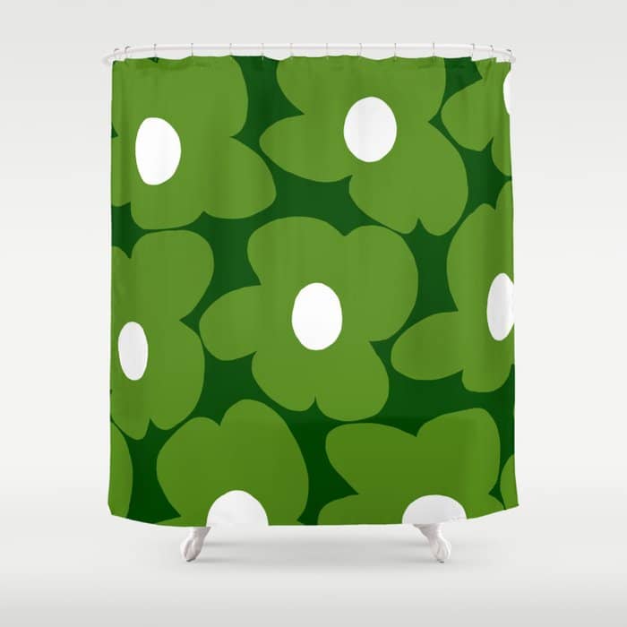 Spring Green Retro Flowers Dark Green Background #Decor #Homestorie #Buyart Shower Curtain