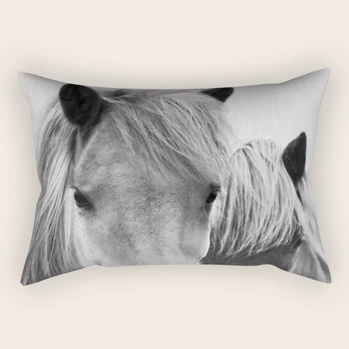 Horses - Black & White 7 Rectangular Pillow