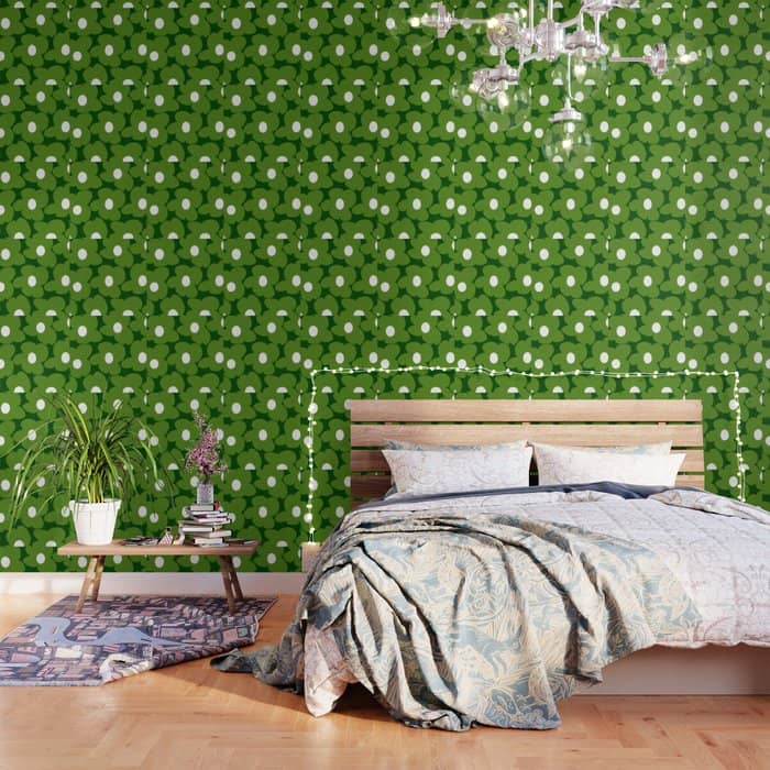 Spring Green Retro Flowers Dark Green Background #Decor #Homestorie #Buyart Wallpaper