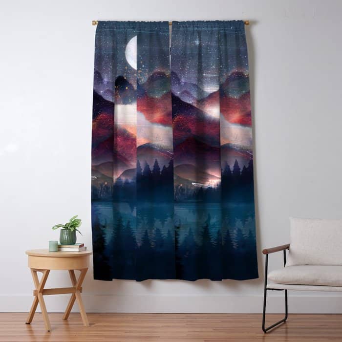 Mountain Lake Under The Stars Window Curtain