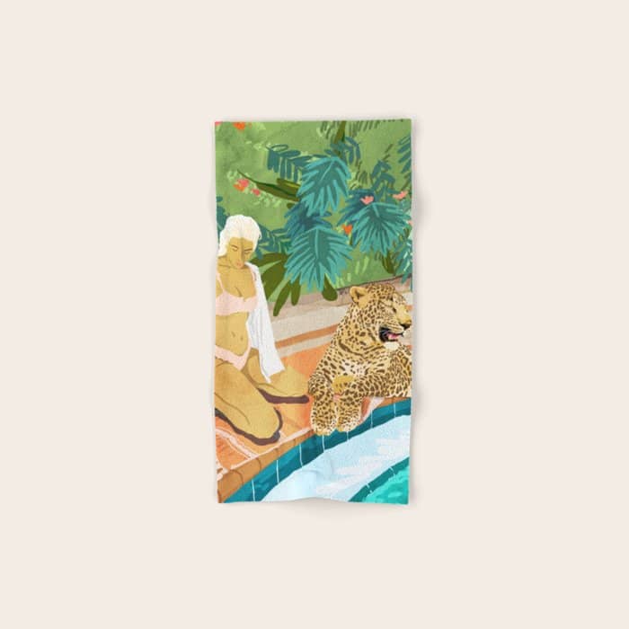 The Wild Side, Human & Nature Connection, Woman With Cheetah Cat, Tiger Painting Bath Towel