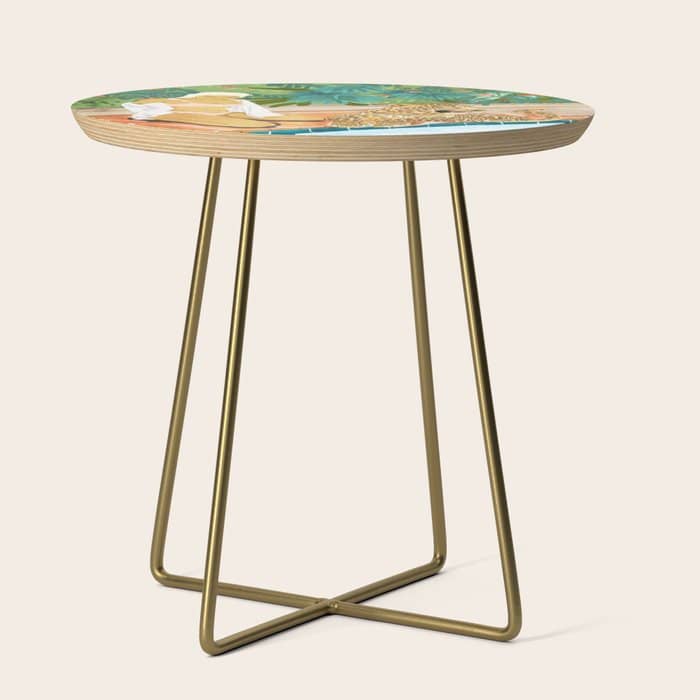 The Wild Side, Human & Nature Connection, Woman With Cheetah Cat, Tiger Painting Side Table