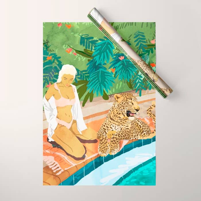 The Wild Side, Human & Nature Connection, Woman With Cheetah Cat, Tiger Painting Wrapping Paper