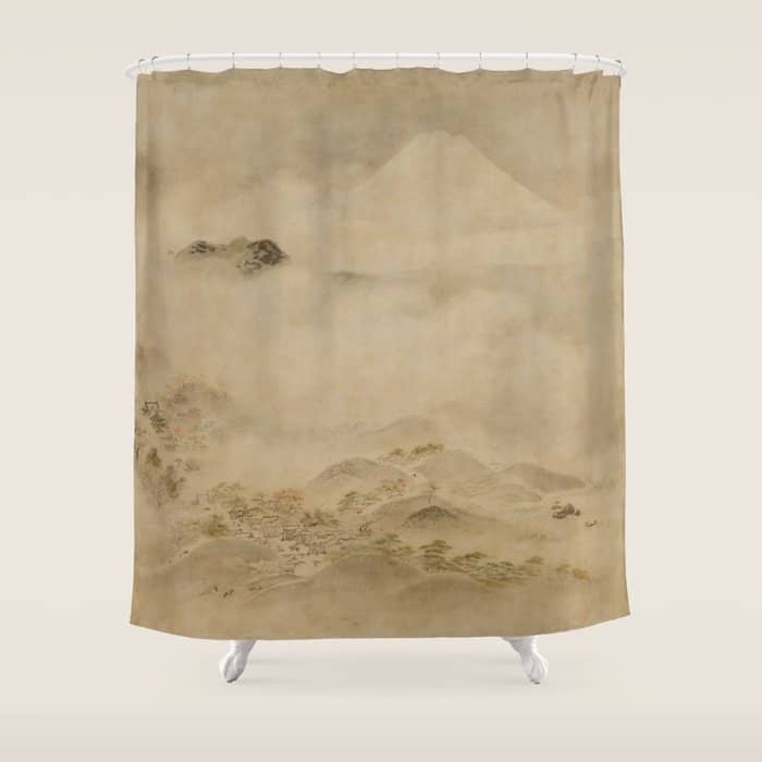 Japanese Edo Period Landscape Scroll Of Mount Fuji - Kano Tanyu Shower Curtain