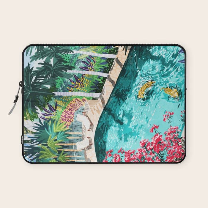 Luxury Tiger Villa Illustration, Architecture Travel Nature Painting, Hotel Landscape Garden Laptop Sleeve