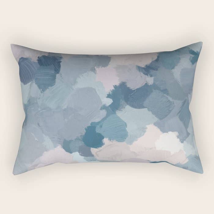 Beautiful Breeze I - Mint Aqua Navy Indigo Blue Blush Pink Abstract Painting, Modern Wall Art Rectangular Pillow