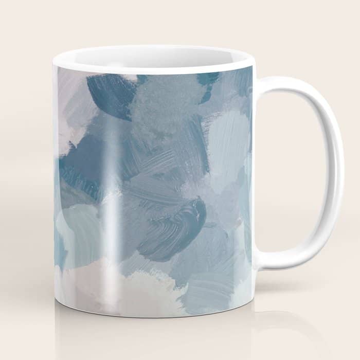 Beautiful Breeze I - Mint Aqua Navy Indigo Blue Blush Pink Abstract Painting, Modern Wall Art Coffee Mug