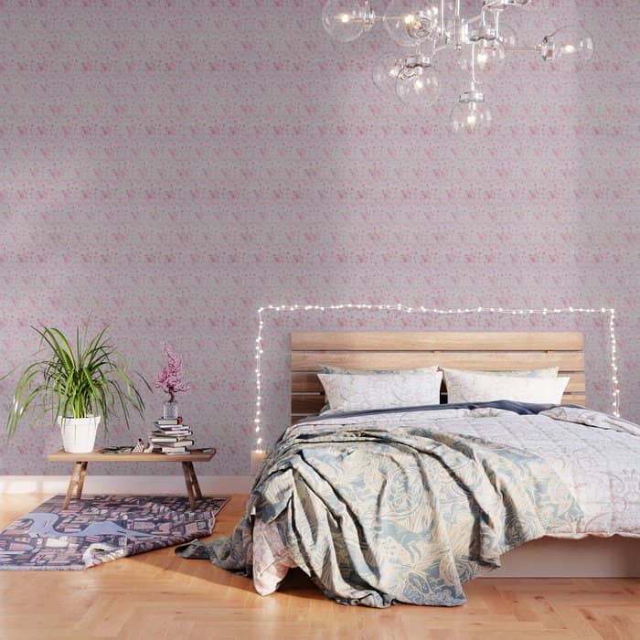 Modern Vintage Blush Pink  Romantic Floral Pattern Wallpaper