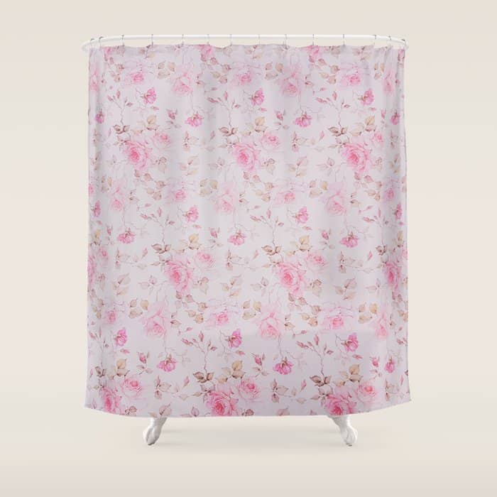 Modern Vintage Blush Pink  Romantic Floral Pattern Shower Curtain