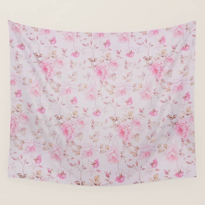 Modern Vintage Blush Pink  Romantic Floral Pattern Wall Tapestry