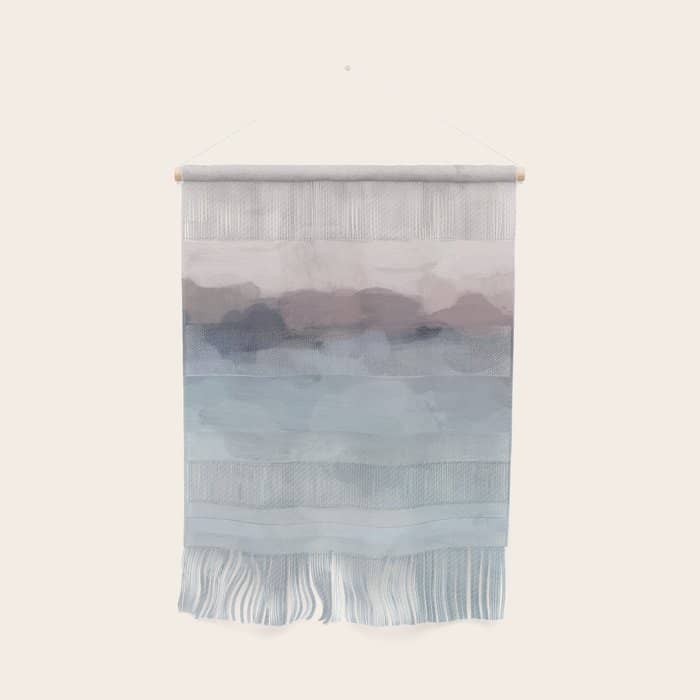 Blushing Seas - Pink Mauve Purple Navy Light Blue Abstract Painting Modern Ocean Waves Horizon Wall Hanging